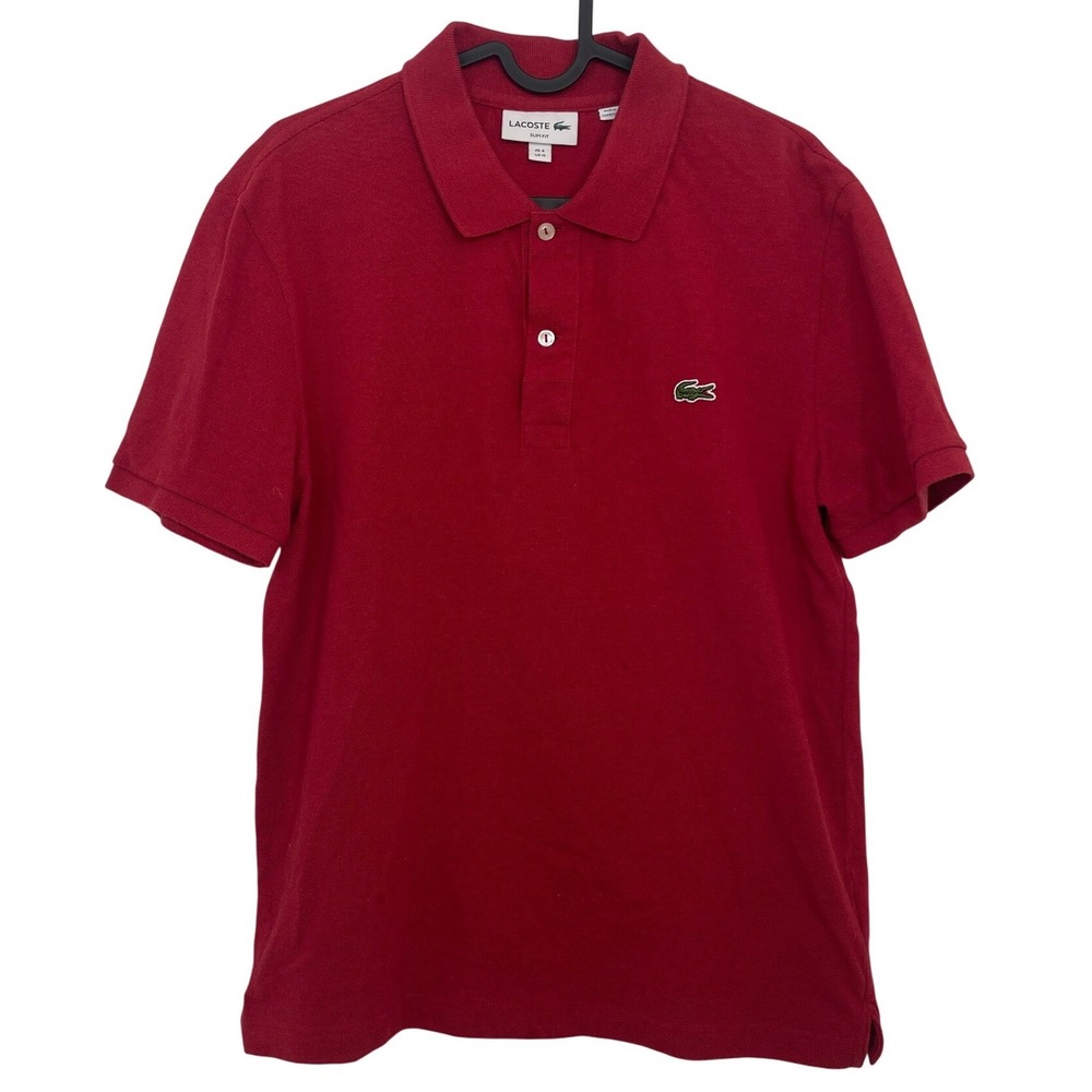 Lacoste Polo Shirt Slim Fit Red Mens Cotton Pique Short Sleeve Size 4/Medium